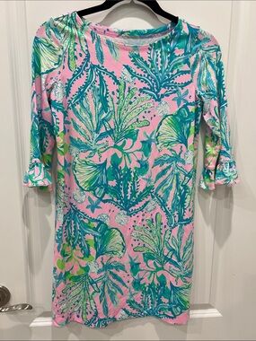 Lilly Pulitzer Pink & Teal Tropical Print Girls' Casual Dress